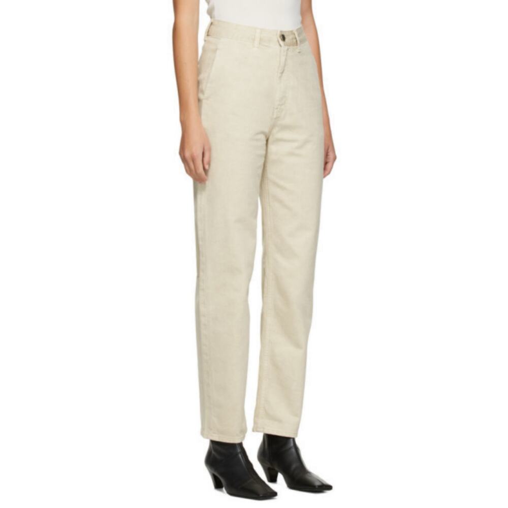 AMOMENTO Beige Silhouette Jeans Straight Leg High Rise Relaxed Fit Women's 2